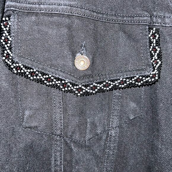 LEVI STRAUSS & CO Black Denim Jacket with Beaded Trim-XL - Picture 4 of 11